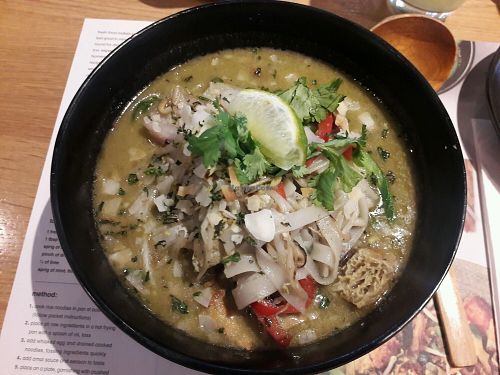 Spicy, huge portion of soup at Wagamama in Frederiksberg