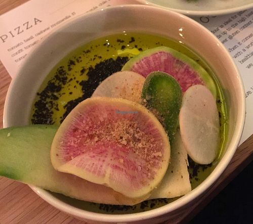 Extraordinary radishes and caesar salad with vegan 'anchovies' at Double Zero in New York City