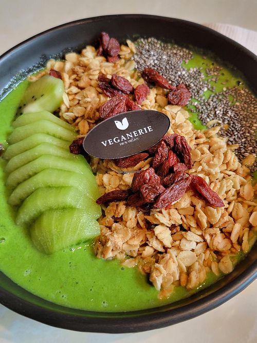 Green smoothie bowl at Veganerie Concept - Benjasiri Park in Bangkok