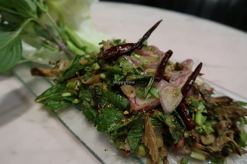 Vegan larb salad (not worth your trouble..it's 99% mind and not really delicious) at Veganerie Concept - Benjasiri Park in Bangkok
