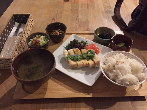 fried tofu set meal (dinner) at Musubi Cafe in Kyoto