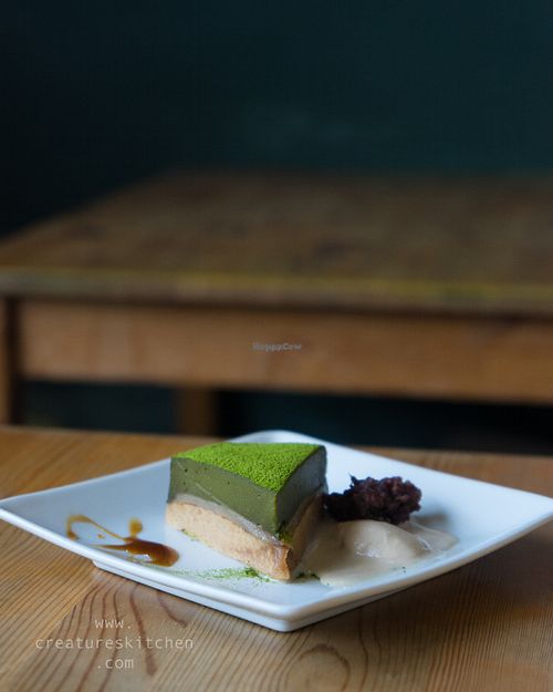 Vegan matcha tofu cake. at Musubi Cafe in Kyoto