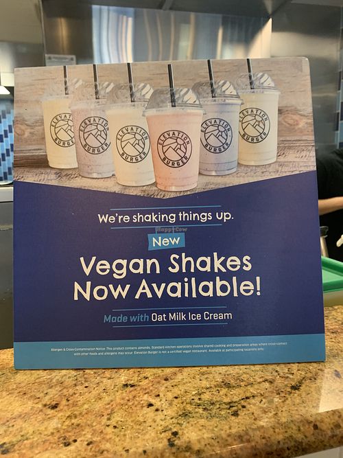 The vegan shakes are delicious! They use your choice of real fruit for the flavors.  at Elevation Burger in Rye Brook