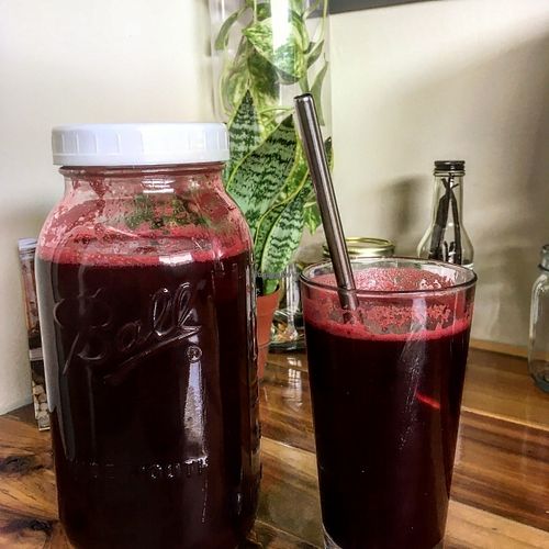 "Heart Beet" all organic, made to order, cold pressed juice (beet, carrot, cucumber, apple, lemon). Great for cardiovascular health!! at Old Earth Pure Organic Food in St Petersburg