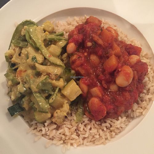 bean stew and Thai green curry on brown rice  at Deliciously Ella - Seymour in London