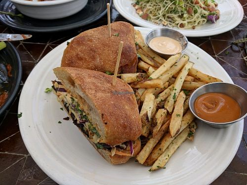 committed - BBQ mushroom sandwich on fermented ciabatta bread at Gratitude in Newport Beach