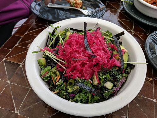 I'm pure - green salad with seaweed topped with kimchi at Gratitude in Newport Beach