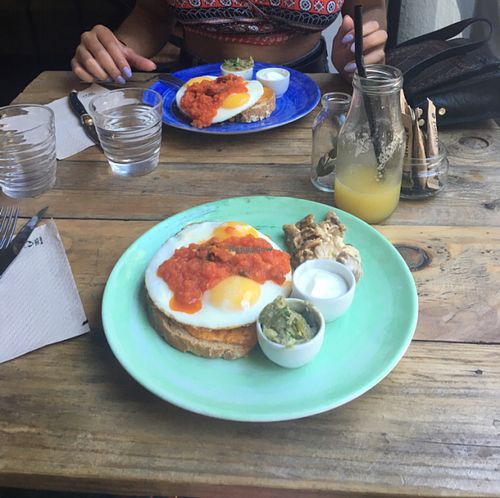 Huevos rancheros with mushrooms instead of chorizo at Bloom in Barcelona