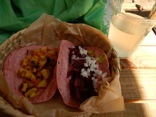 pink tacos at La Pitahaya Vegana in Mexico City