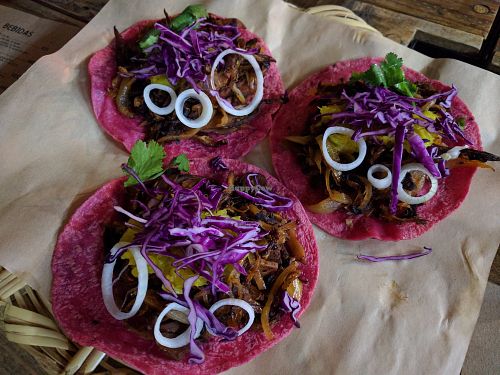 Tacos at La Pitahaya Vegana in Mexico City
