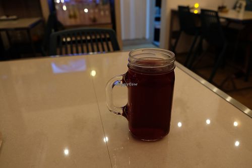 Agua de Jamaica (Hibiscus Water) at La Pitahaya Vegana in Mexico City