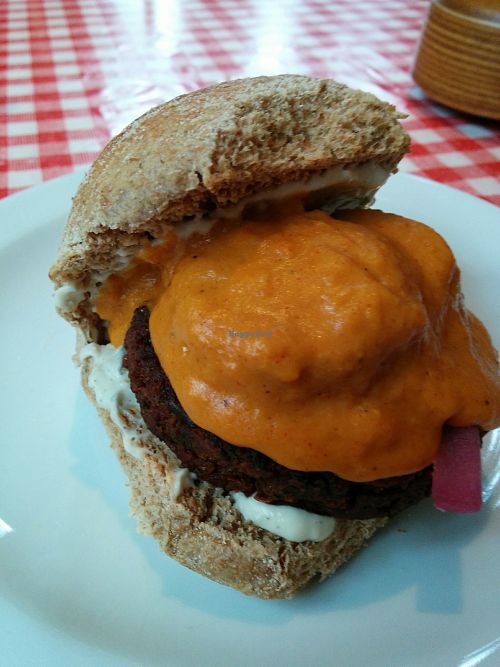 burger of the day with cheez sauce at Cafe Van Gogh in South West London