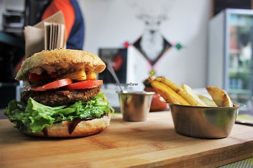Vegan BBQ burger at Vegamo Centro in Mexico City