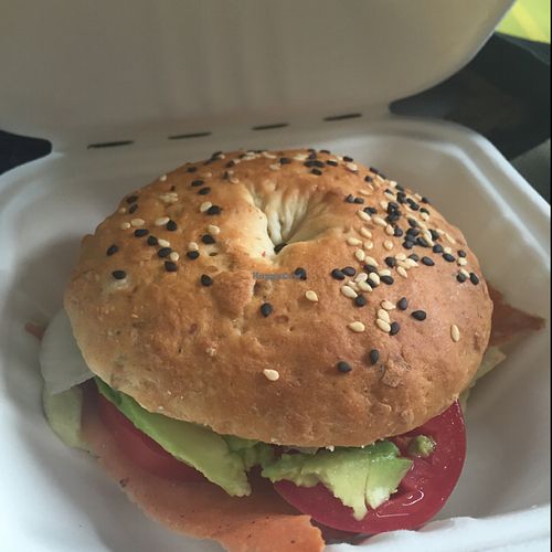 avocado bacon and cheese bagel! at Vegamo Centro in Mexico City