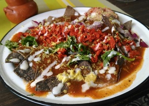 Vegan chilequiles at Vegamo Centro in Mexico City