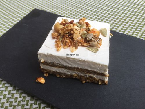 Raw carrot cake/cheesecake at Vegamo Centro in Mexico City