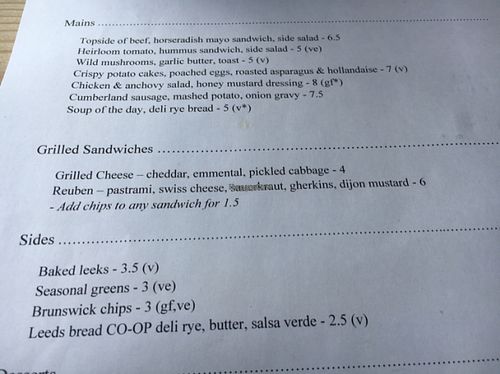 vegan options (ve) at The Brunswick in Leeds