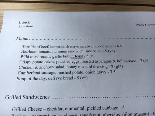 vegan options (ve) at The Brunswick in Leeds