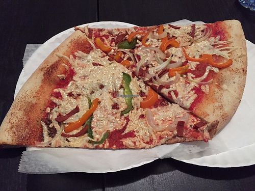 Two vegan slices at Norbert's Pizza - Flushing Ave in Brooklyn