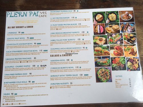 menu at Plernpai Vegetarian Cafe in Mae Hong Son