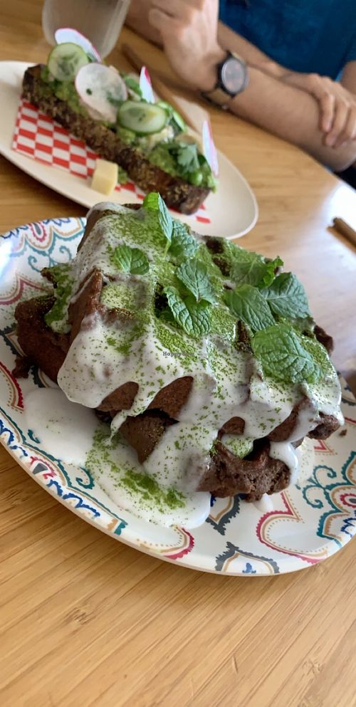 mint chocolate waffles (weekend brunch) at Juicy Brew - Kaimuki in Honolulu