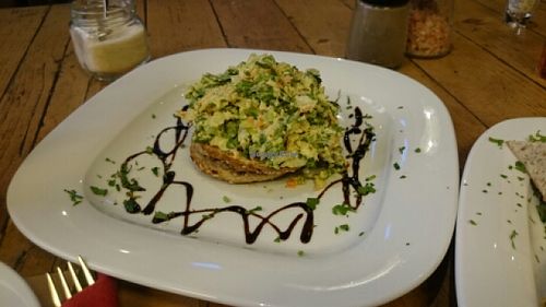chickpea and avocado salad on toast  at Pure Bliss in Athens