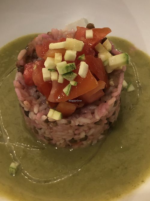 Pink rice risotto at Il Giardino in Turin