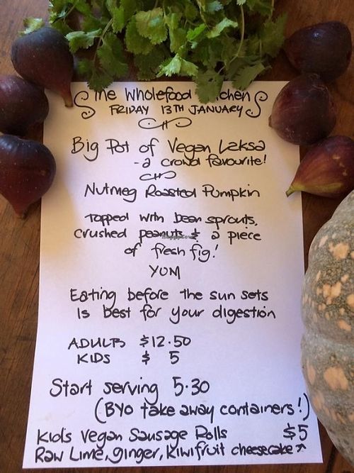 Menu 13/01/17 at The Wholefood Kitchen in Sunshine Coast