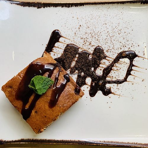 Delicious banana chocolate cake at Siloe Cuina Vegana in Cornella