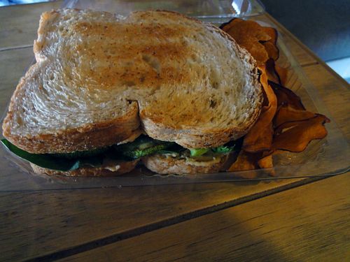 Sandwich with hummus, spinach, avocado... at The Yogi Bar in Puerto Vallarta