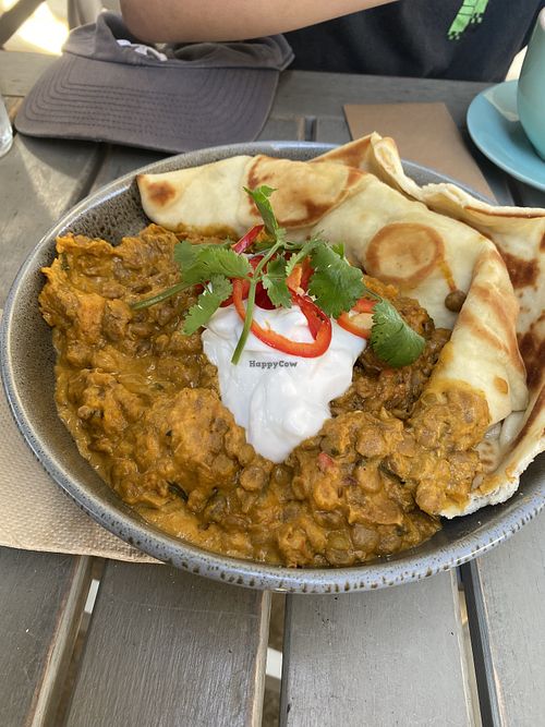 Lentil and pumpkin Dahl with coconut yogurt. Soooo tasty.  at Coffee Cat on Kings in Caloundra