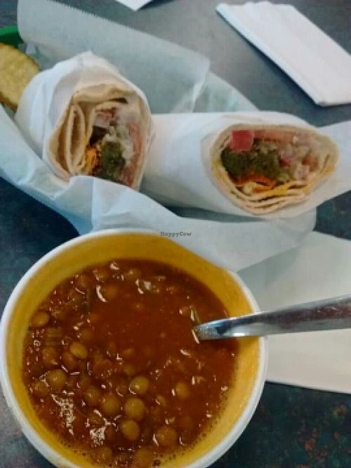 Falafel wrap with Lentil soup all vegan at Bread and Butter Deli in Tarpon Springs