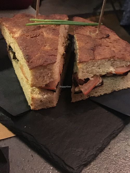 Focaccia with grilled vegetables and hummus at Affini in Turin