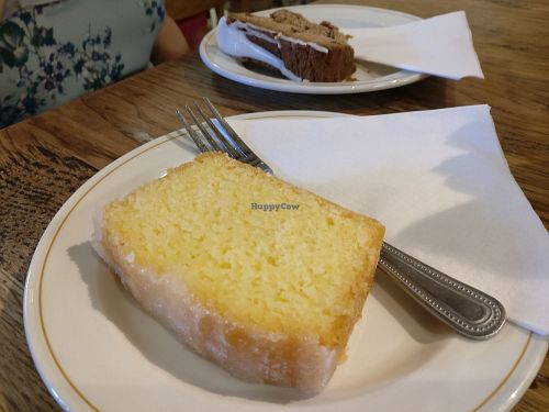 Vegan lemon drizzle & vegan carrot cake at Green and Pleasant Tea Room in Bourton-on-the-water