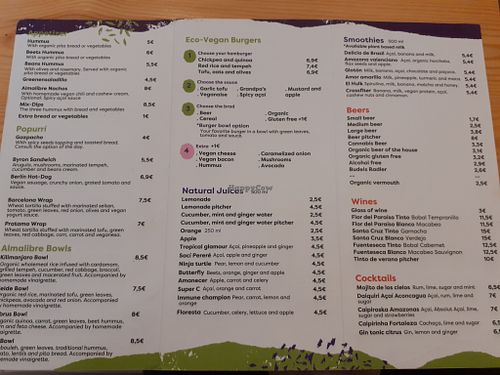 Menu at Almalibre Acai Bar in Valencia