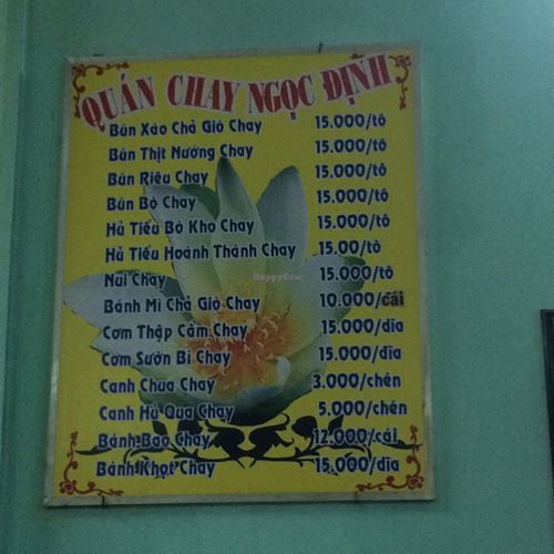 Menu at Ngoc Dinh in Vung Tau
