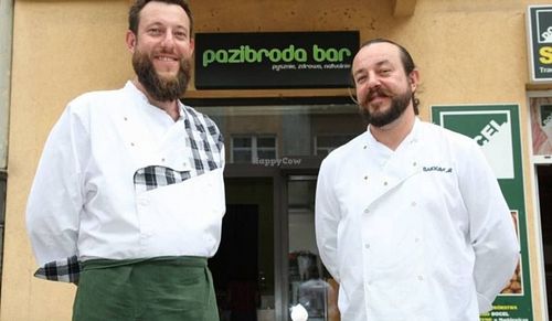 the owners at the front door at Pazibroda in Kielce