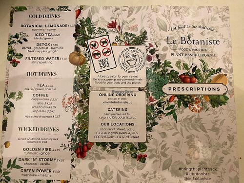 Prescription Menu Cover at Le Botaniste - UES in New York City