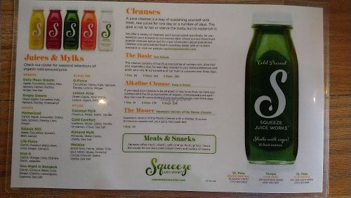 Menu 1/2 at Squeeze Juice Works in Tampa