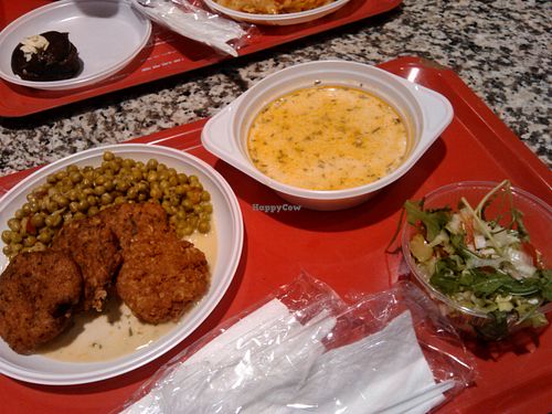 Daily menu of choice: Vegan patties with peas. Mushroom soup a la grec (with vegan cream) and avocado rucola salad. at Food Garden by Enigma in Timisoara