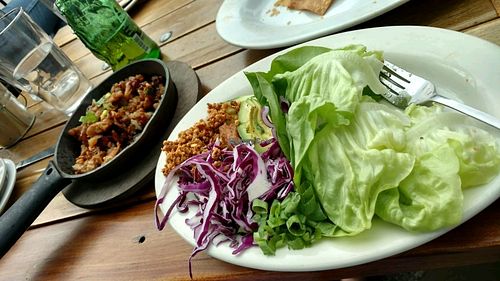 Sizzling soy curl lettuce wraps at No Bones Beach Club in Seattle