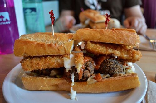 Mozarella "Meatball" with potato salad side dish. MUST TRY! at The Butcher's Son in Berkeley