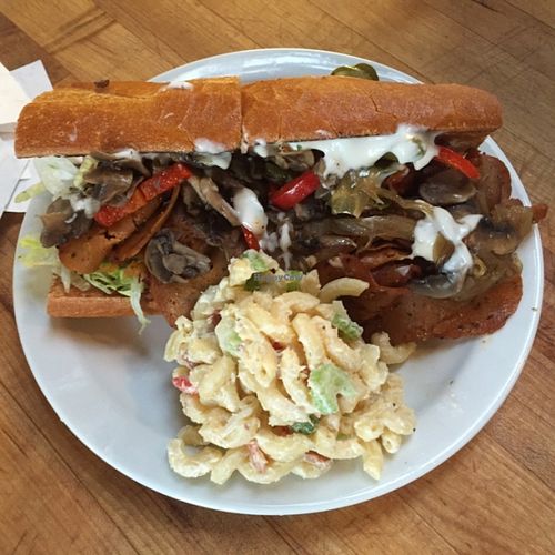 giant sandwich + side $11 at The Butcher's Son in Berkeley