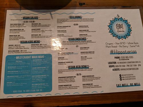Menu Side 1 March 14, 2019 at OM Foods in Chico
