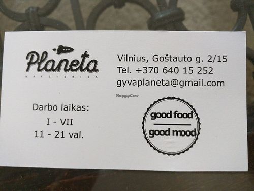 Business card at Planeta in Vilnius