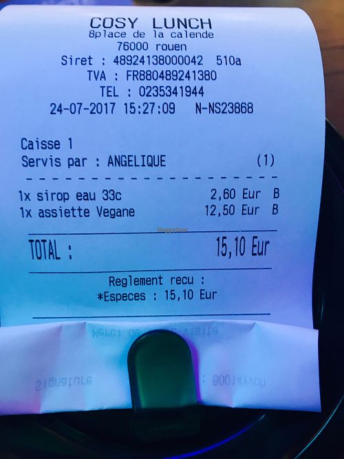 L'addition at Cosy Lunch in Rouen