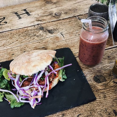 Really yummy veggie burger with smoothie which was super refreshing:) This cafe has such a great range of vegetarian and vegan options which was so great to see in the local area. at House Twenty8 in Sherfield On Loddon
