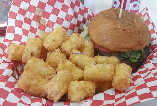 "66 Original" Burger & Tater Tots (all vegan) at Sugar Shack Diner in Norwood