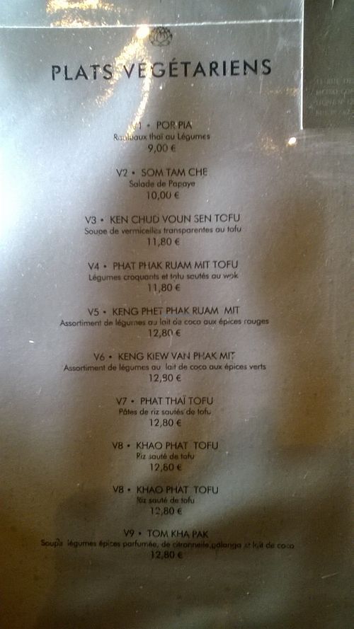 Menu at Chiang Rai Mai in Paris