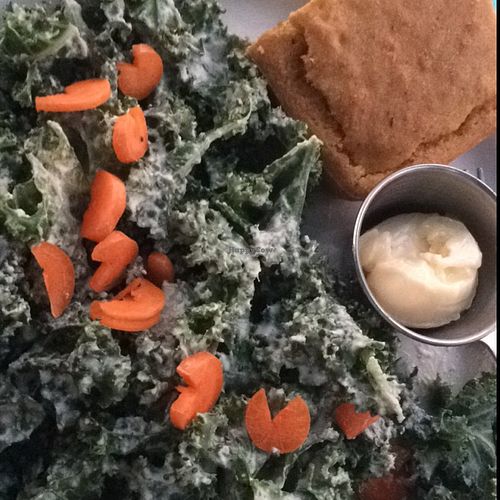 Pac Man salad with jalapeño corn bread and vegan butter at Counter Culture Junior Food Truck in Austin